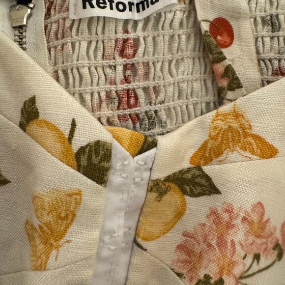 Reformation Dolci Fruit Print Linen Bustier Summer Midi Dress - Picture 5 of 5